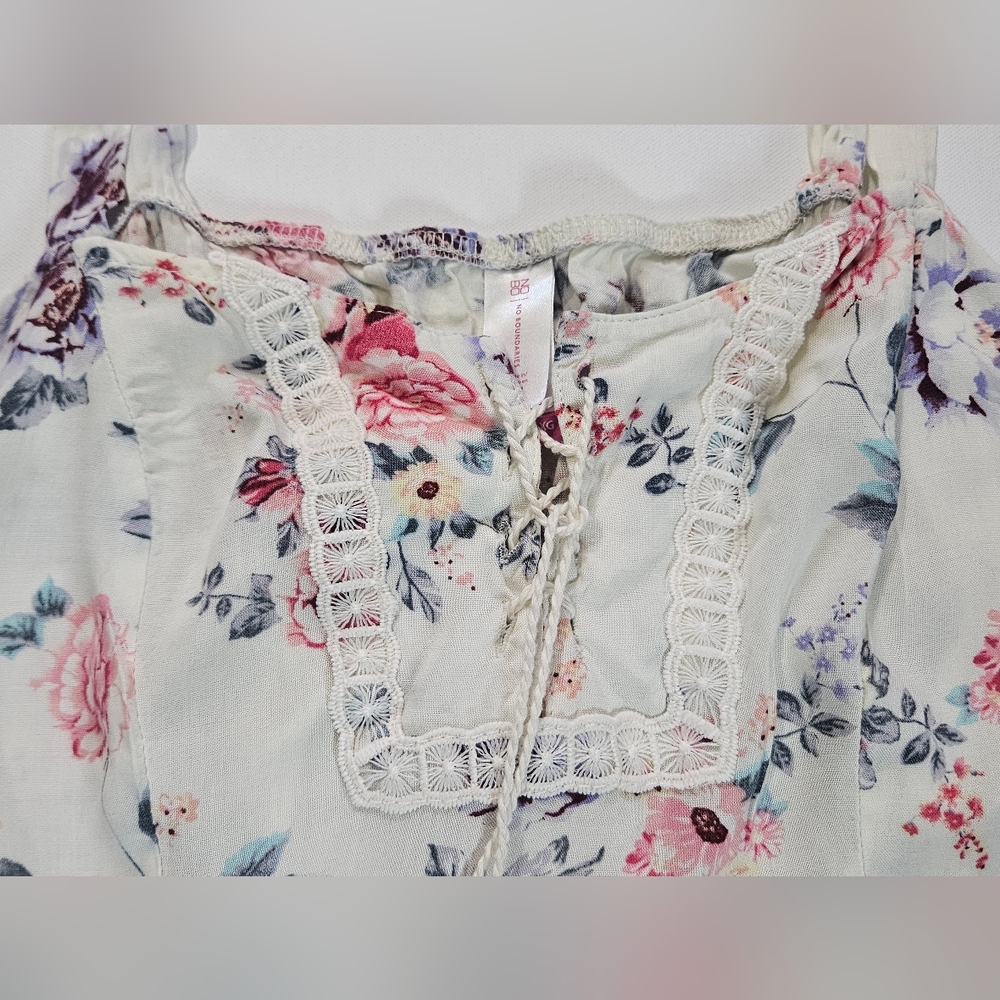 No Boundaries Sundress Juniors 3XL White Pink Floral Tie Neck Summer Cottagecore - Picture 9 of 11
